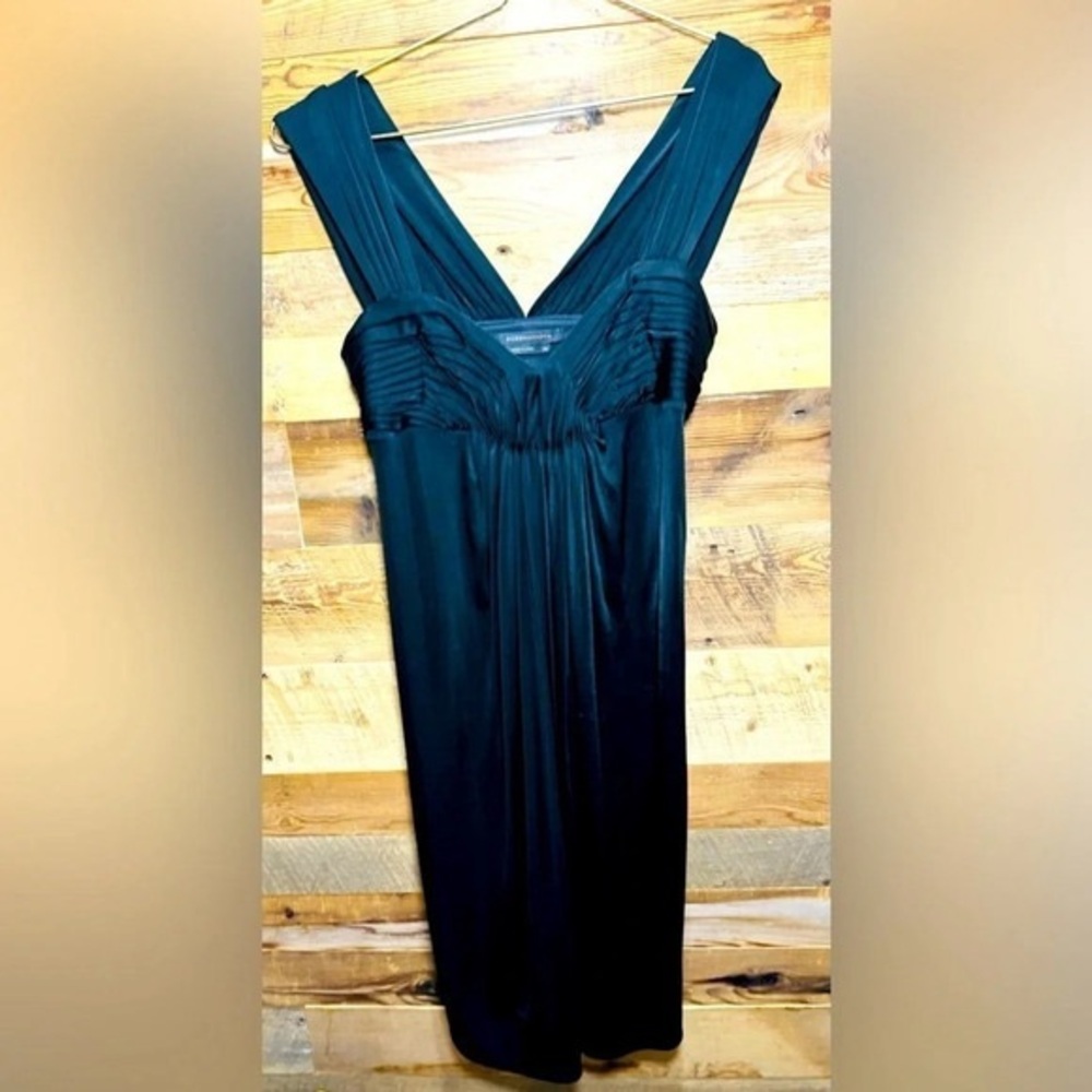BCBG Black midi Dress empire sweetheart art deco flowy satin cocktail USXS chic